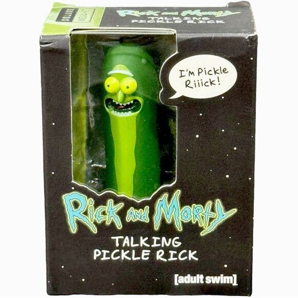 Rick & Morty Adult Swim 3 In Squeezable Talking Pickle Rick Mounted on Base. NEW - Picture 4 of 9